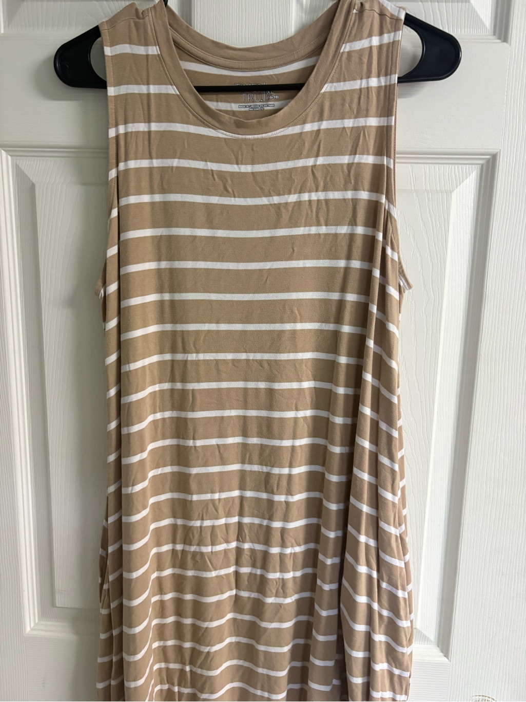 Striped Sleeveless Swing Dress In Beige And White